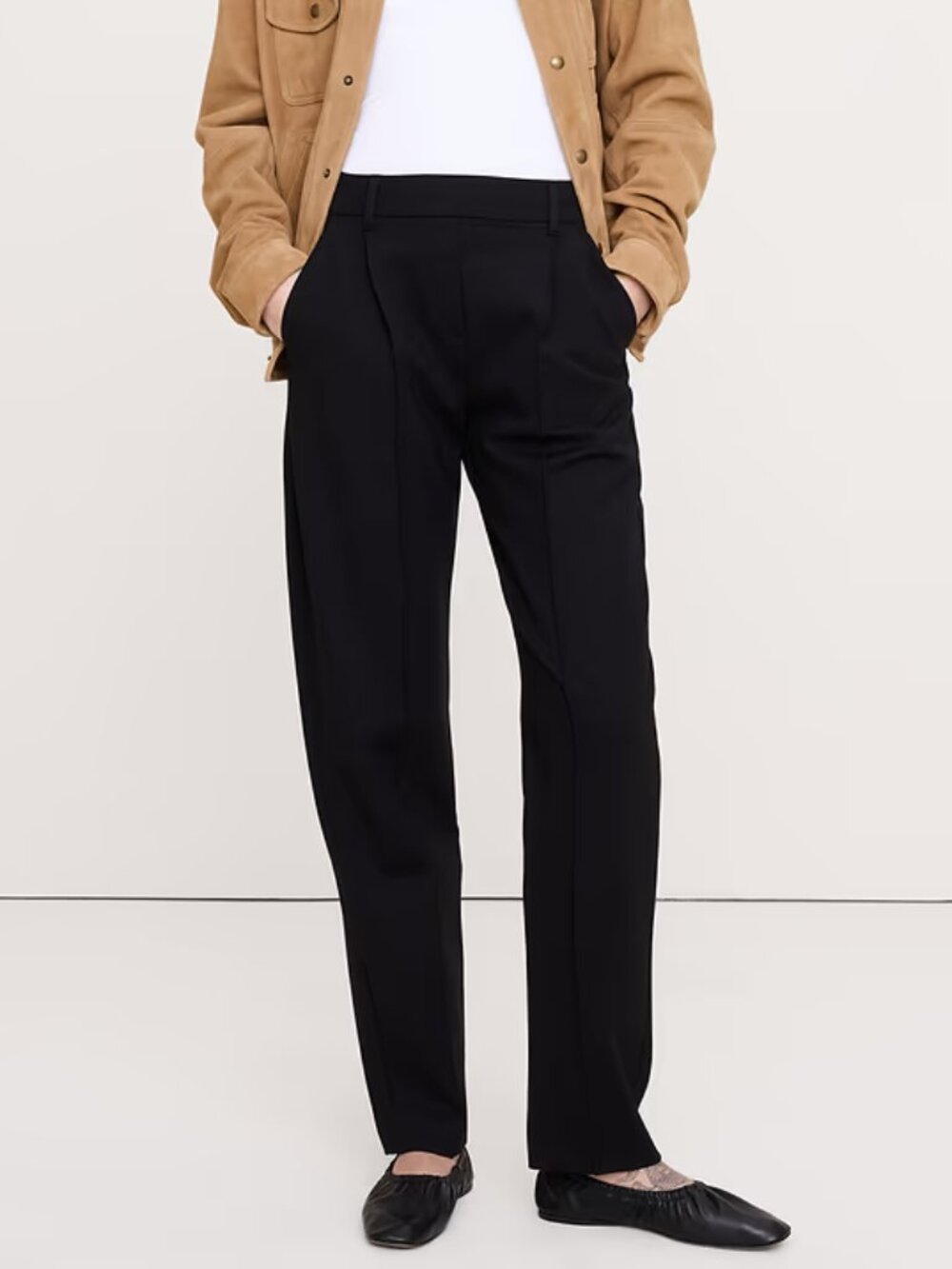 NWT! Banana Republic Black Drapey Ponte Knit Pull-On Pleated Trouser Pant L Tall